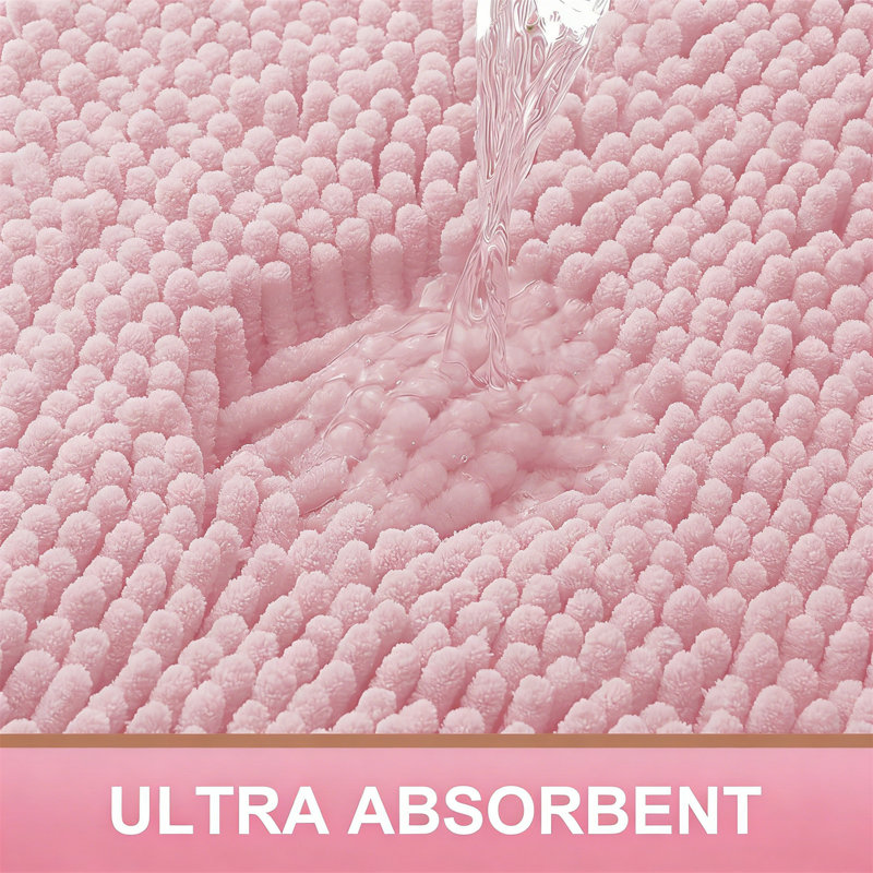 Luxury Chenille Bath Mat, Extra Soft Absorbent Shaggy Non-Slip Bathroom Rug, Dusty Rose, 30"X20", Light Pink