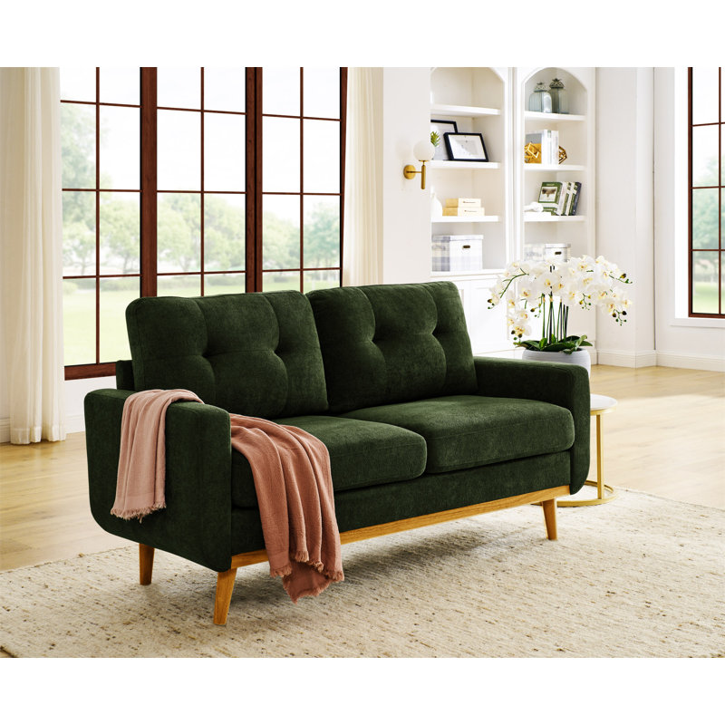 Canapé capitonné 67,7 po de largeur Mid-Century avec pieds en bois, Vert