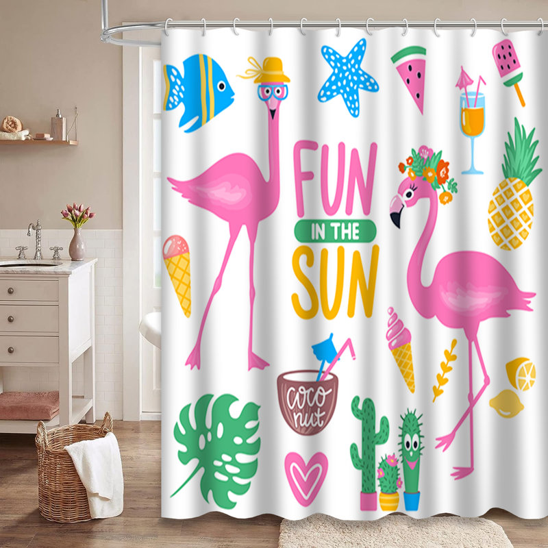 Rideau de douche Pink Flamingo Monstera, L 72 po x l 78 po