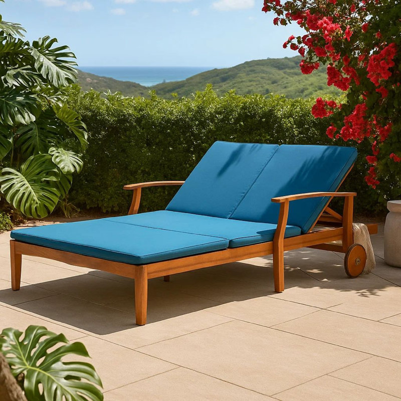 Méridienne inclinable double Hoye, extérieur, 79 pouces, bois d'acacia