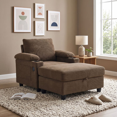 Recliner Sofa Chair with Ottoman, Cup Holders, USB Charging & Side Pocket