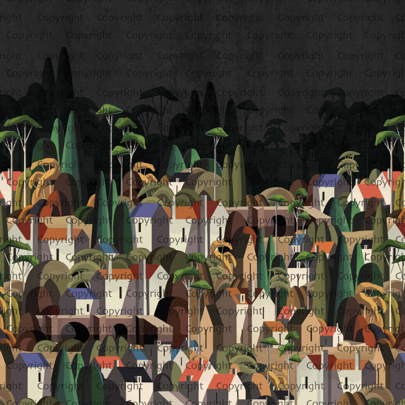 Papier peint mural Moody Village, L 110,04 po x l 204 po, Vert