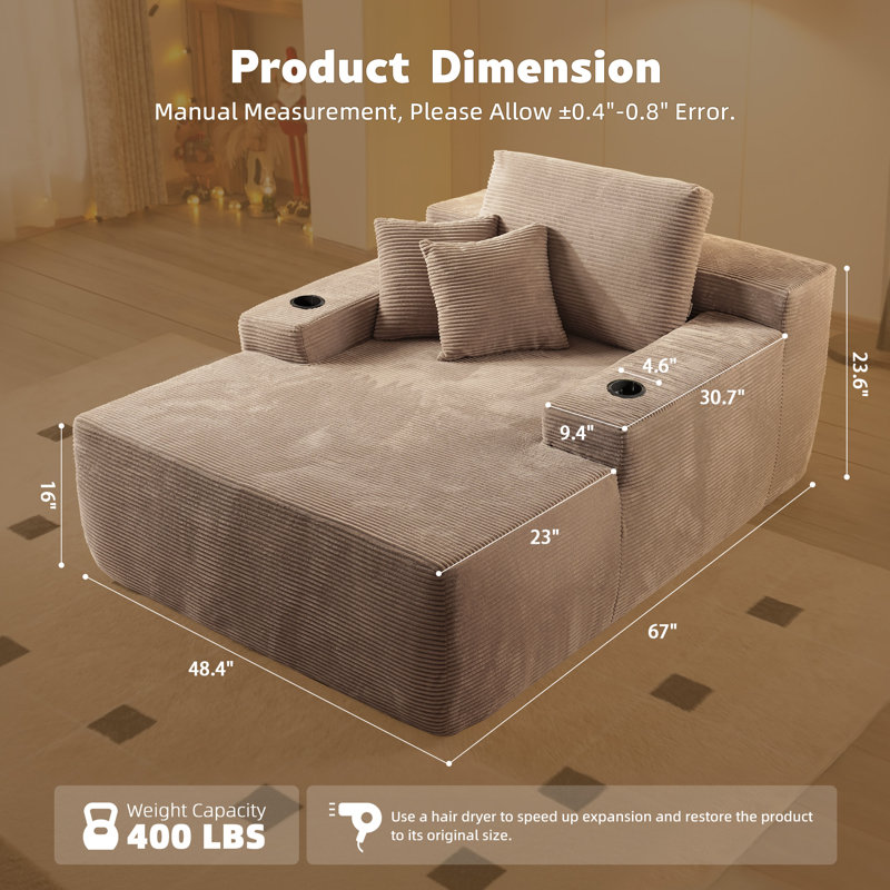 Boneless No Assembly Required Compression Packed 1-piece Cloud Modular Upholstered Sectional Sofa, Beige Polyester