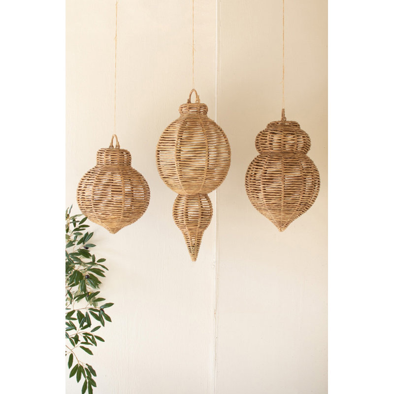  Handcrafted Seagrass and Iron Ornaments Set of 3 Wall Decor 30.25"Tall