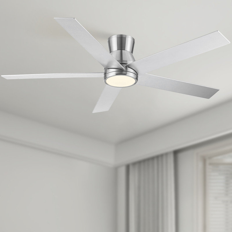 Ventilateur de plafond encastré à DEL avec pales mates 52 po Bauhaus, Nickel brossé, Blanc