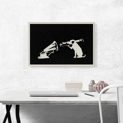 «Black White Hmv Rocket Dog» par Banksy, reproduction d'art sur toile tendue