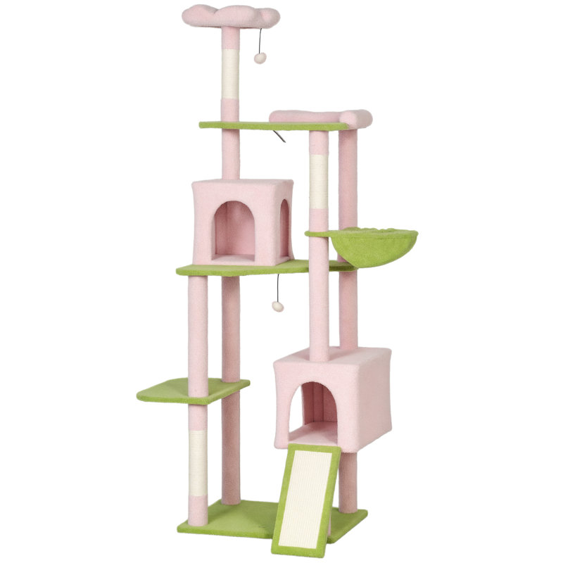 Grande tour pour chat de 74 po, motif floral, plusieurs aires de jeu pour 2 à 3 chatons, griffer jusqu'au meuble, sangle de pointe haute, griffes, housse en molleton doux