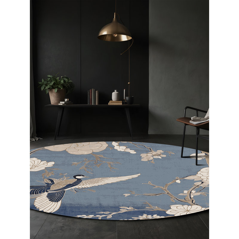 Machine Washable Gray Area Rug, Round 3'
