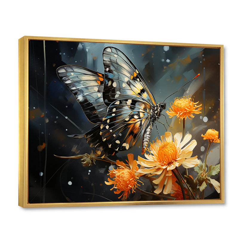 «Yellow Yellow Butterfly Haven», reproduction sur toile encadrée, Cadre flottant doré, H 12 po x l 20 po x P 1 po