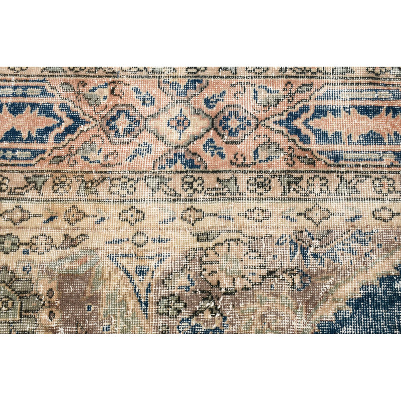 Tapis de couloir bleu en laine Oushak: design turc rétro idéal pour la cuisine