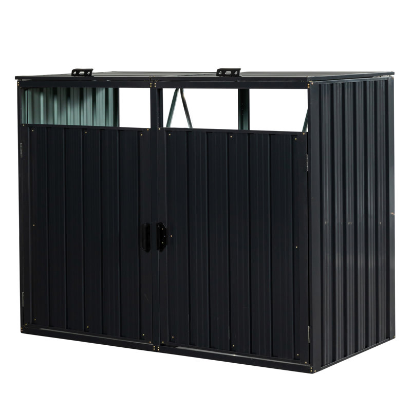 Abri pour poubelle d'extérieur - Métal gris anthracite, 30,77 po de largeur, remise en métal pour la cour, hauteur 46,82 po, acier galvanisé, ventilé, verrouillable