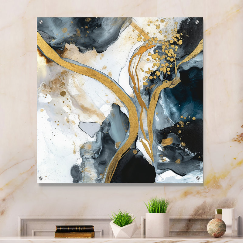 Marbre, peinture texturée V - art mural abstrait en marbre acrylique, H 16 po x l 16 po