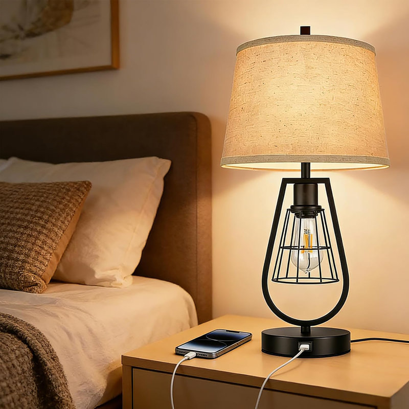 Lampe de chevet de 30 cm de haut avec ports USB, intensité lumineuse réglable sur 3 niveaux, veilleuse tactile et éclairage classique 2 en 1, style champêtre, idéale pour la chambre, le salon et la table de nuit.