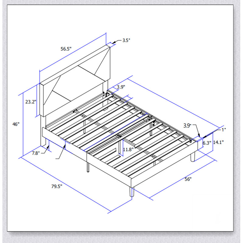 Structure de lit plateforme tapissier avec tête de lit, support de lattes en bois massif, sommier à ressorts, aucun sommier requis, assemblage facile