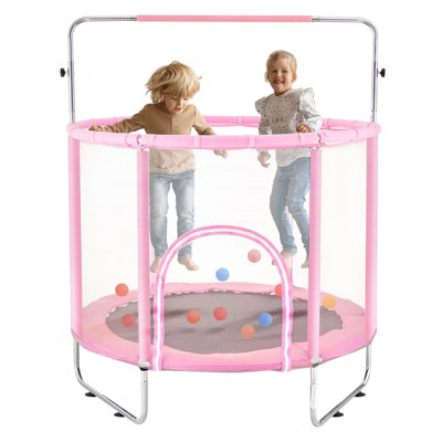 55" Kids Trampoline, 4.6FT Indoor Outdoor Trampoline, Mini Toddler Recreational Trampolinewith Safety Enclosure Net and Basketball Hoop, Birthday Gift