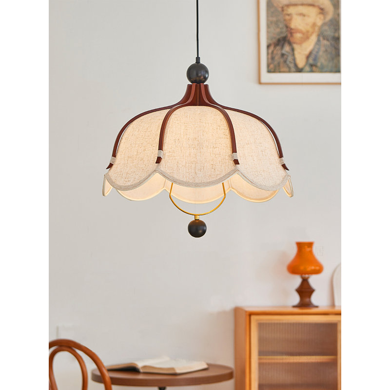 Lustre français rétro en bois d'hévéa