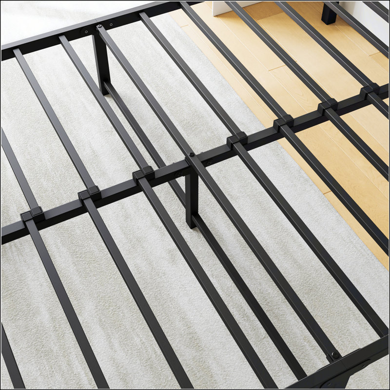 Metal Platform Bed Frame With Headboard And Footboard,Center Support Legs, Black, Full / Double