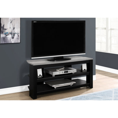 Élégant centre de divertissement multimédia de 42 pouces, meuble télé avec tablettes - noir et gris, console fonctionnelle attrayante, rangement central et stratifié gris, robuste