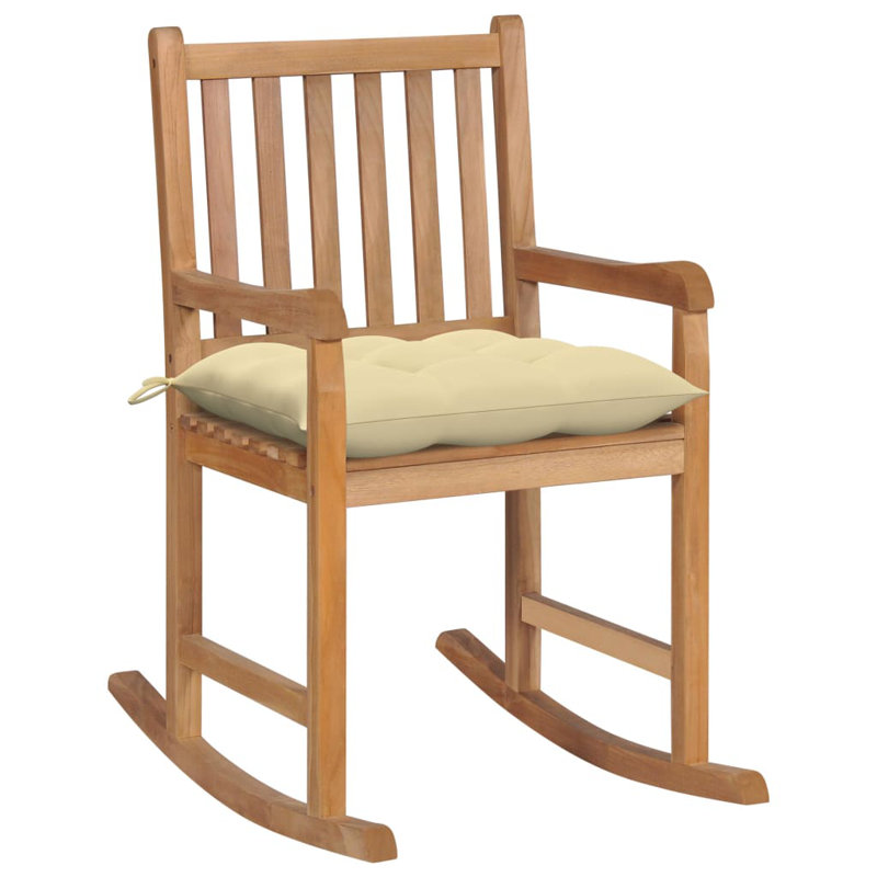 Rocking Chair Outdoor Patio Rocking Chair with Cushion Solid Wood Teak, Cream white