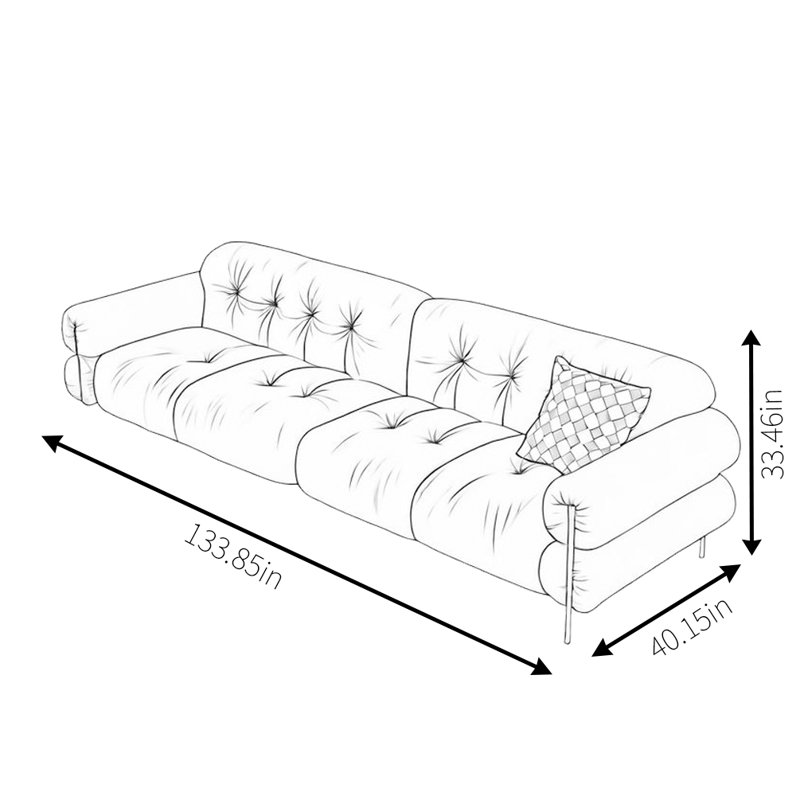 Canapé rétro simple, H 33,46 po x l 133,85 po x P 40,15 po, 6