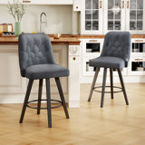 Swivel Bar Stools, 26'' Upholstered Counter Stool with Solid Wood Frame