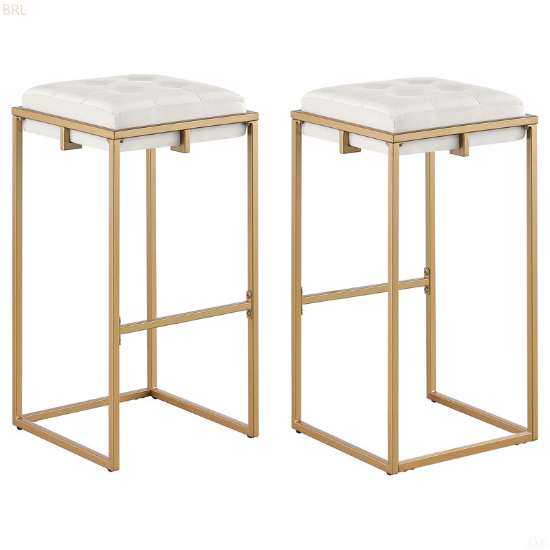 Ensemble de 2 tabourets à coussin capitonné beige et doré Soccoro