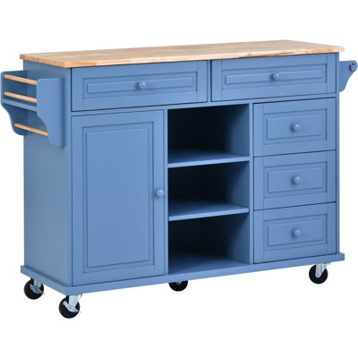 Kitchen Cart With Rubber Wood Desktop Rolling Mobile Kitchen Island