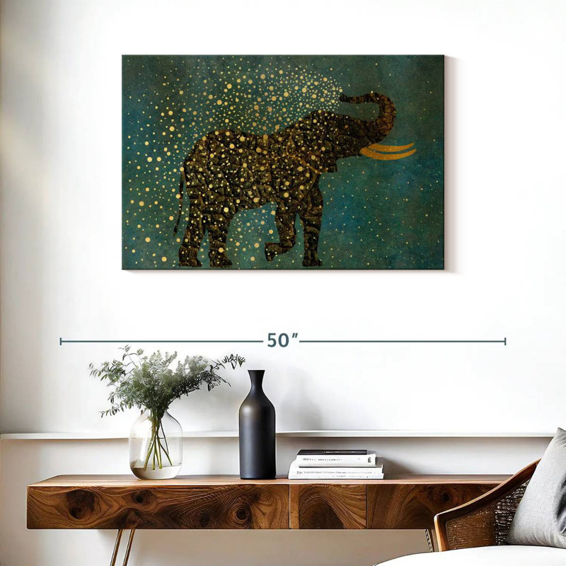 Brampt Gold Spraying Elephant, 24" H x 36" W