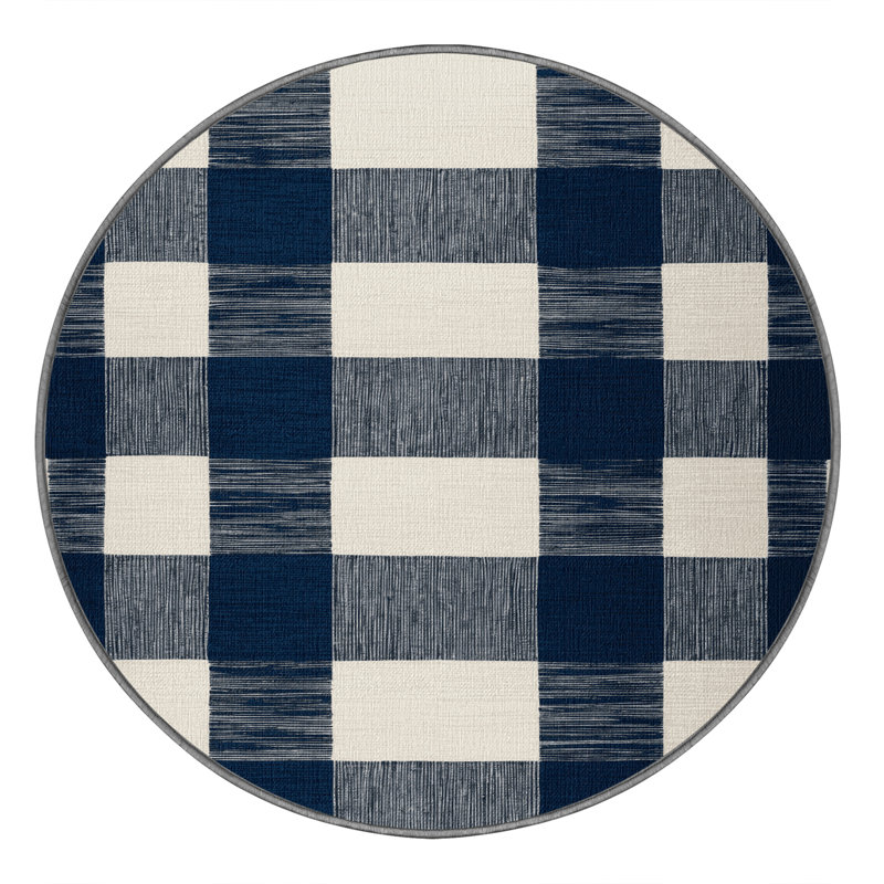Tapis gris à carreaux lavable à la machine, Rond 7 pi