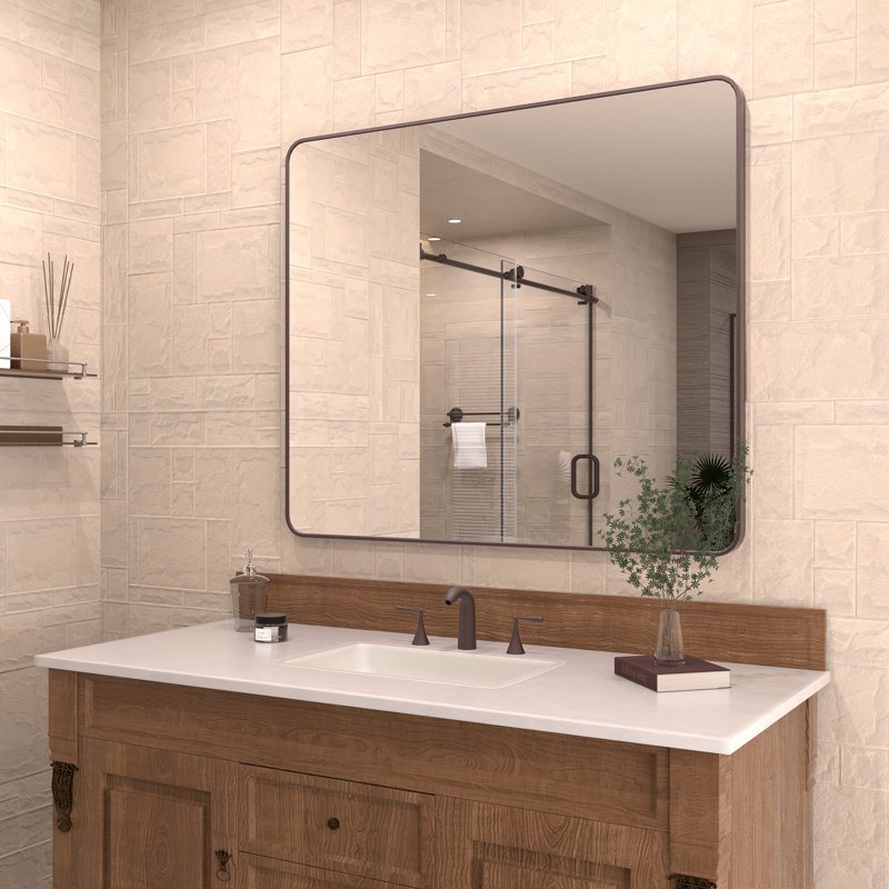 Cosy 42 in. W x 36 in. H Rectangular Modern Framed Wall Bathroom Vanity Mirror in Oil Rubbed Bronze, Oil Rubbed Bronze