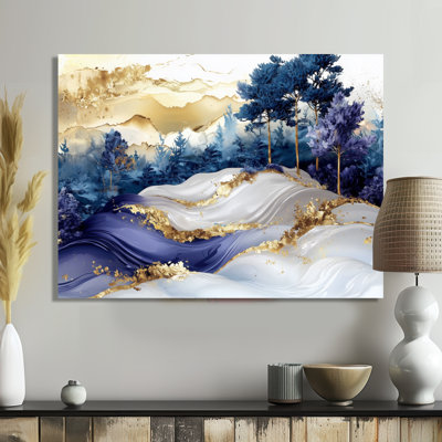 Golden Trees Aurora Over The Marble Peaks III - Abstract Landscapes Metal Wall Decor