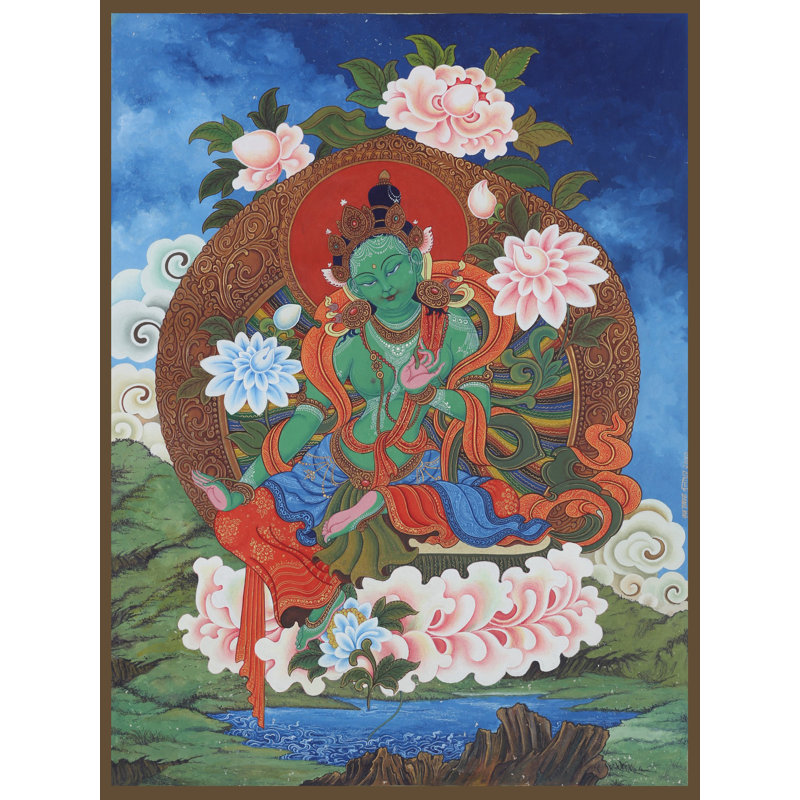 Déesse debout Newari Tara verte (Thangka sans brocart)