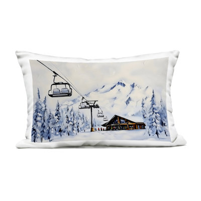 Winter Adventure Ski Lift Outdoor Printed Pillow, design by Arlington Prints