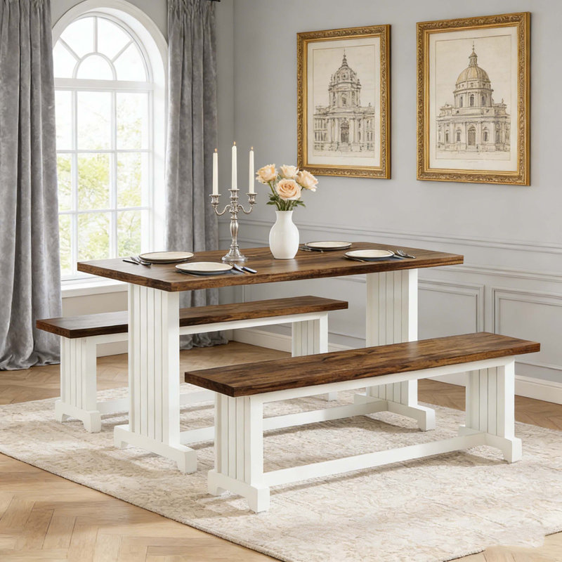 Ensemble de table de salle à manger Farmhouse Kitchen avec 2 bancs