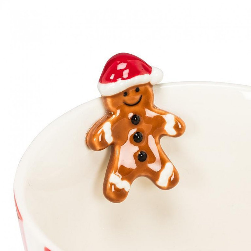 Wide Striped Mug With Gingerbread Man