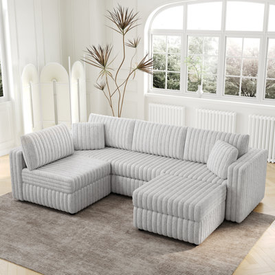 Gray Soft U-Shaped With , Hydraulic Lift & Fashionable Decoration Piece For Living Room 106.3" Storage. Comfortable Modern Room.