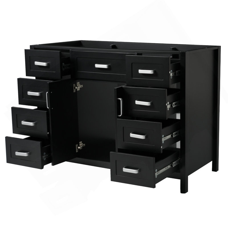 Meuble-lavabo 47 po sans lavabo, armoire seulement, 2 portes et 8 tiroirs, système de fermeture en douceur, design classique, noir