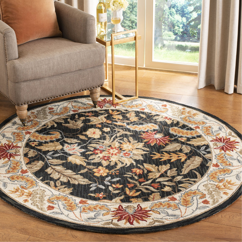 Helena Oriental Handmade Tufted Wool Black Area Rug, Round 4'