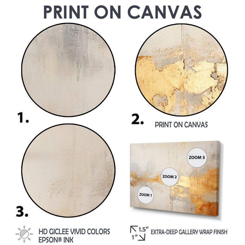Beige doré minimalisme - impressions sur toile beiges 4 pièces, Impression encadrée sans passe-partout, Doré