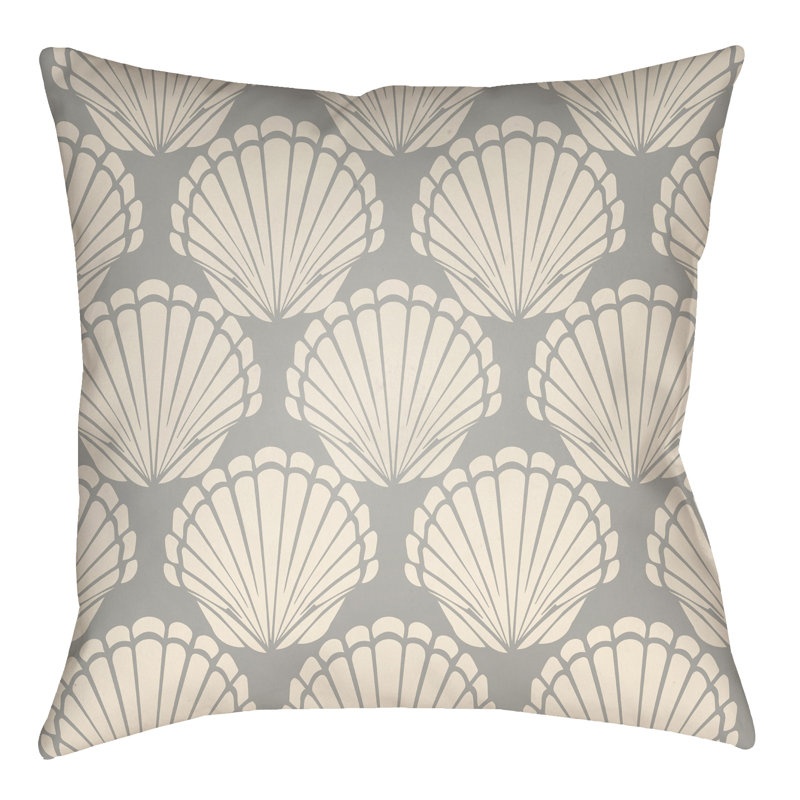 Litchfield Shell Outdoor Reversible Throw Pillow, 18" H x 18" W, Navy Blue/Ivory