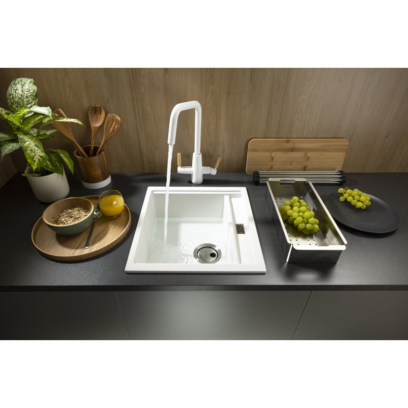 Abode Designs Synchronist 46mm W Single Bowl Composite Kitchen Sink, Matte White