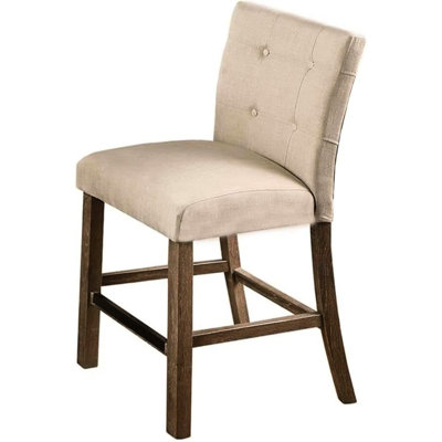 Paire de chaises de salle à manger rectangulaires avec dossier, repose-pieds et revêtement en mélange de beige, tabourets de comptoir en bois gris, revêtement