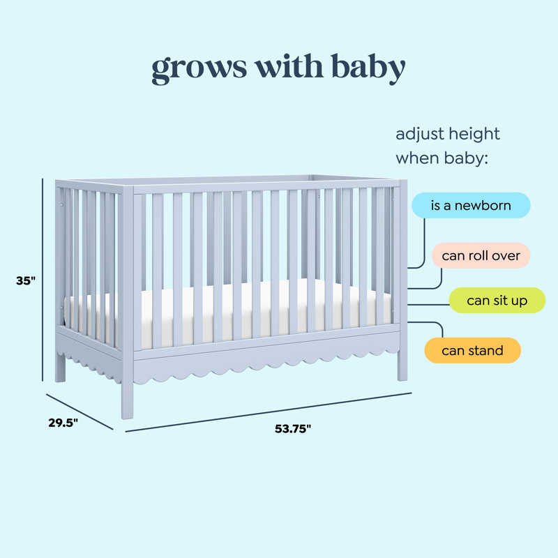 Powder Blue Pine Wood 4-in-1 Convertible Crib
