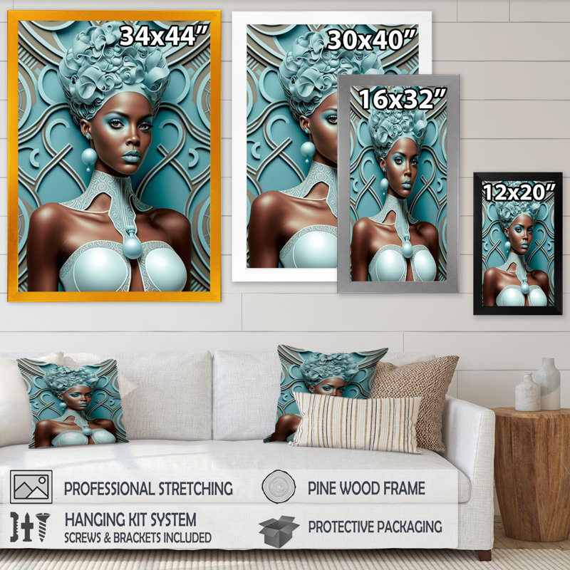 «Clemmie Gorgeous African Queen In Retro Colors I», reproduction sur toile, H 32 po x l 16 po x P 1 po, Encadrement doré
