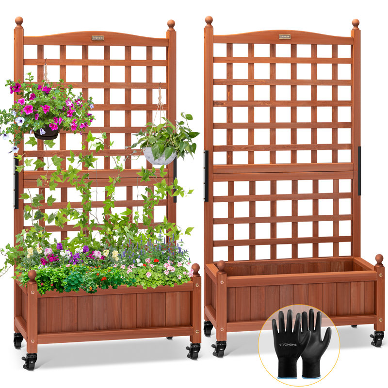 VIVOHOME Wood Planter Raised Bed with Trellis, 50" H x 11" W x 25" D, 2