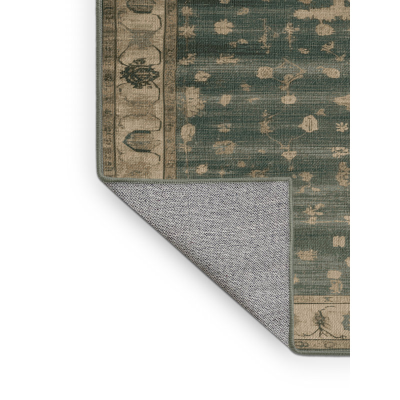 Machine Washable Overdyed Green Area Rug, Round 7'