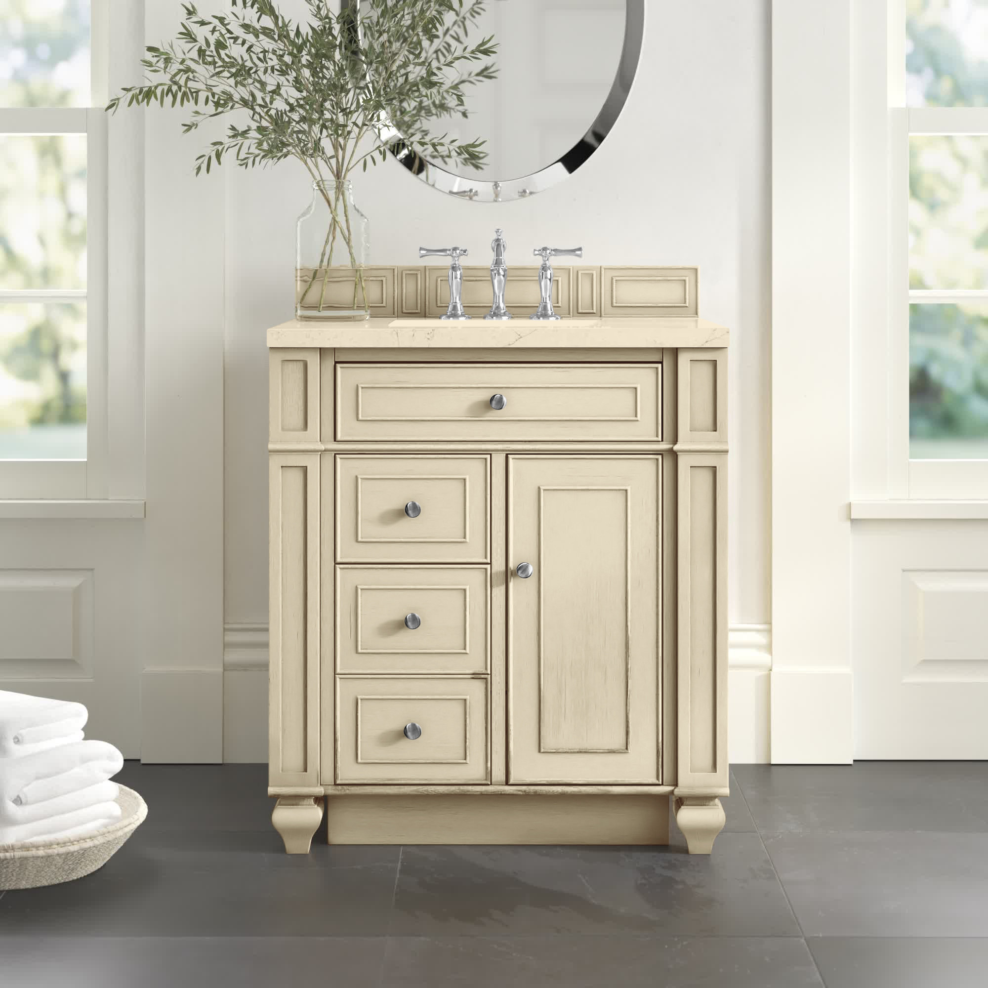 Bristol 30'' W Single Vanity, Saddle Brown, 8" Widespread, White Zeus