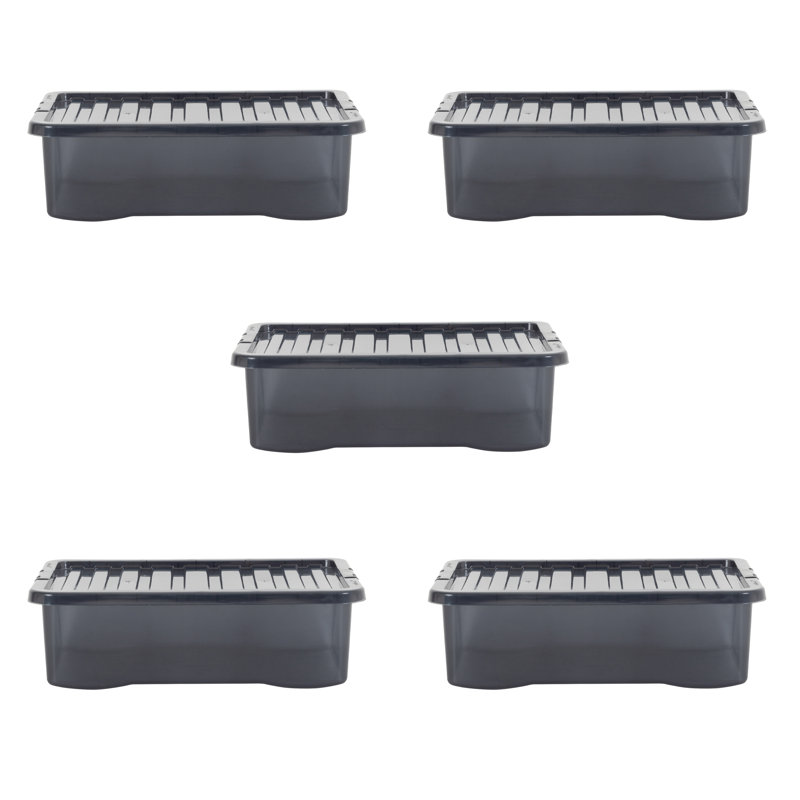 Wham Crystal 32L Plastic Storage Box Pack of 5 Tint Smoke