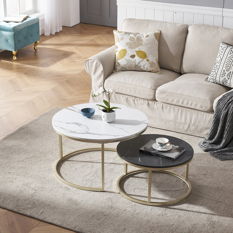 Enid Nesting Coffee Table, Gold, White/Black