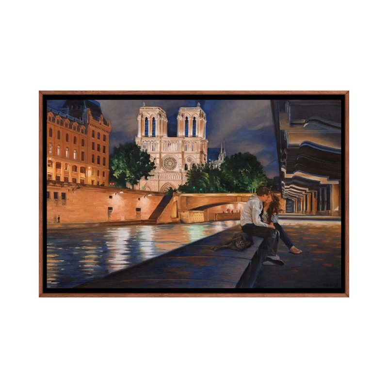 Night In Paris by Nick Savides - Print on Canvas, 66.04 cm H x 45.72 cm W, Classic Brown Wood Framed